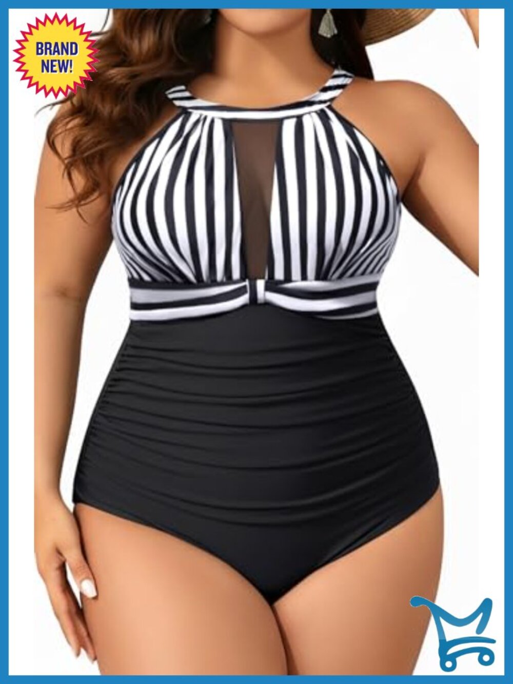 Plus Size One Piece Swimsuit Tummy Control High Neck Ruched Bathing Suit